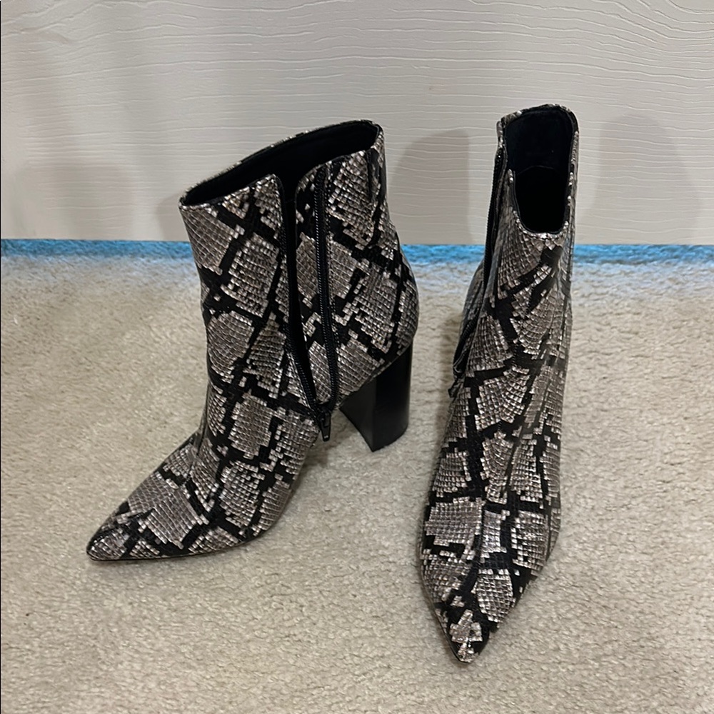 Jeffrey Campbell Black and Gray Snakeskin Ankle Boots